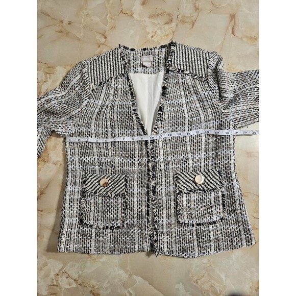 Chicos Tweed Frayed Fringe Blazer Size 0 Petite or Small‎ Petite - Picture 10 of 10
